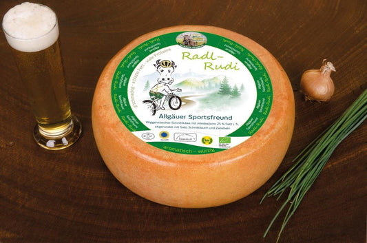 Radl-Rudi Bio-Schnittkäse aus Allgäuer Bio-Heumilch mit Schnittlauch, Zwiebel und Gewürzen